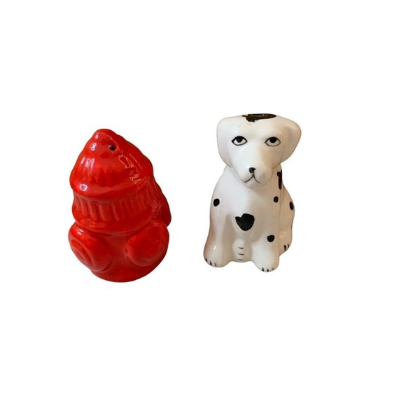 Vintage Fire House Dalmatian and Fire Hydrant Salt & Pepper Shakers - Picture 1 of 7